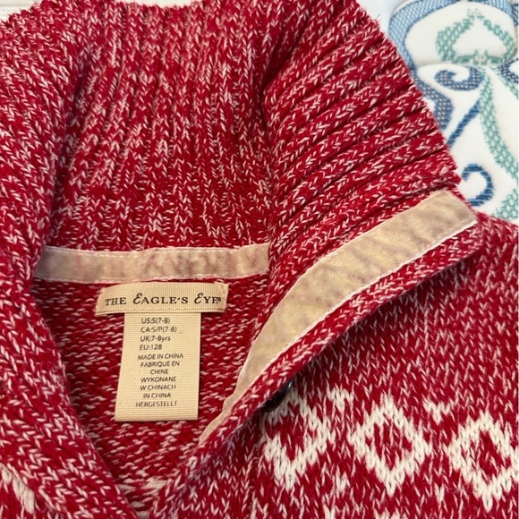 The Eagle's Eye Girls Fair Isle Sweater Cardigan w/ Waist Tie Size 7-8 Red Cream - Picture 5 of 5